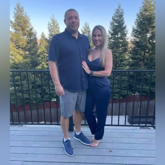 Navy blue silky pants romper. - Picture 2 of 10